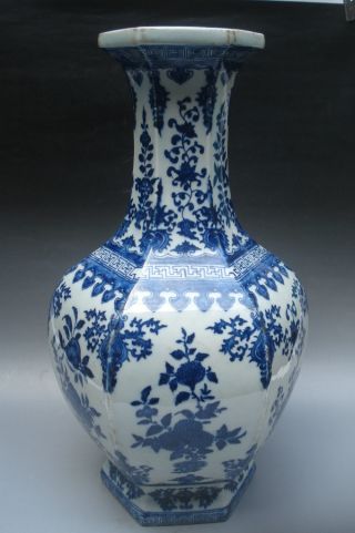 Chinese Six Square Blue & White Porcelain Vase photo