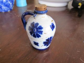 Antique Mini Vase Or Jug Blue Flowers White & Gold Acnt photo