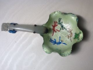Antique Chinese Ladle With Jade And Enamel Over Copper photo