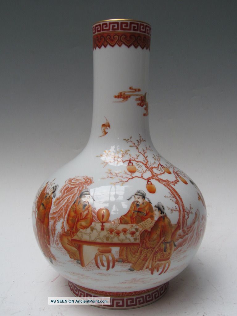 Fine Chinese Rare Famille Rose Gilt Porcelain People Vase Vases photo