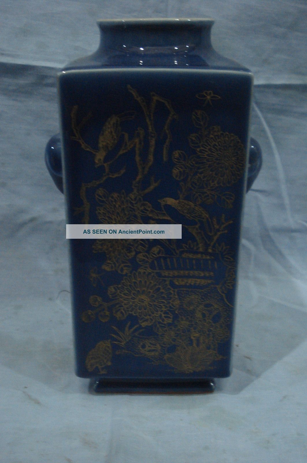 Square Blue Glaze Gilt Porcelain Vase Vases photo