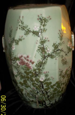 Rare & Fine Old Porcelain Celadon Famille Rose Garden Sear Stool 19th C photo