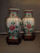 Pair Antique 19th C.  Chinese Porcelain Hexagonal Rouleau Vases Urns Famille Rose Vases photo 1