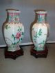 Pair Antique 19th C.  Chinese Porcelain Hexagonal Rouleau Vases Urns Famille Rose Vases photo 2