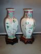 Pair Antique 19th C.  Chinese Porcelain Hexagonal Rouleau Vases Urns Famille Rose Vases photo 3