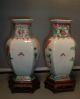Pair Antique 19th C.  Chinese Porcelain Hexagonal Rouleau Vases Urns Famille Rose Vases photo 4