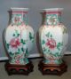 Pair Antique 19th C.  Chinese Porcelain Hexagonal Rouleau Vases Urns Famille Rose Vases photo 6