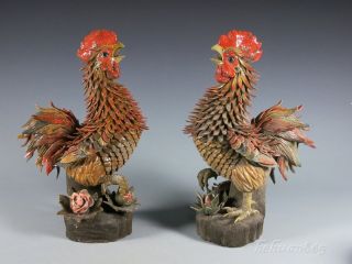 A Pair Stunning Chinese Porcelain Cock Statue photo