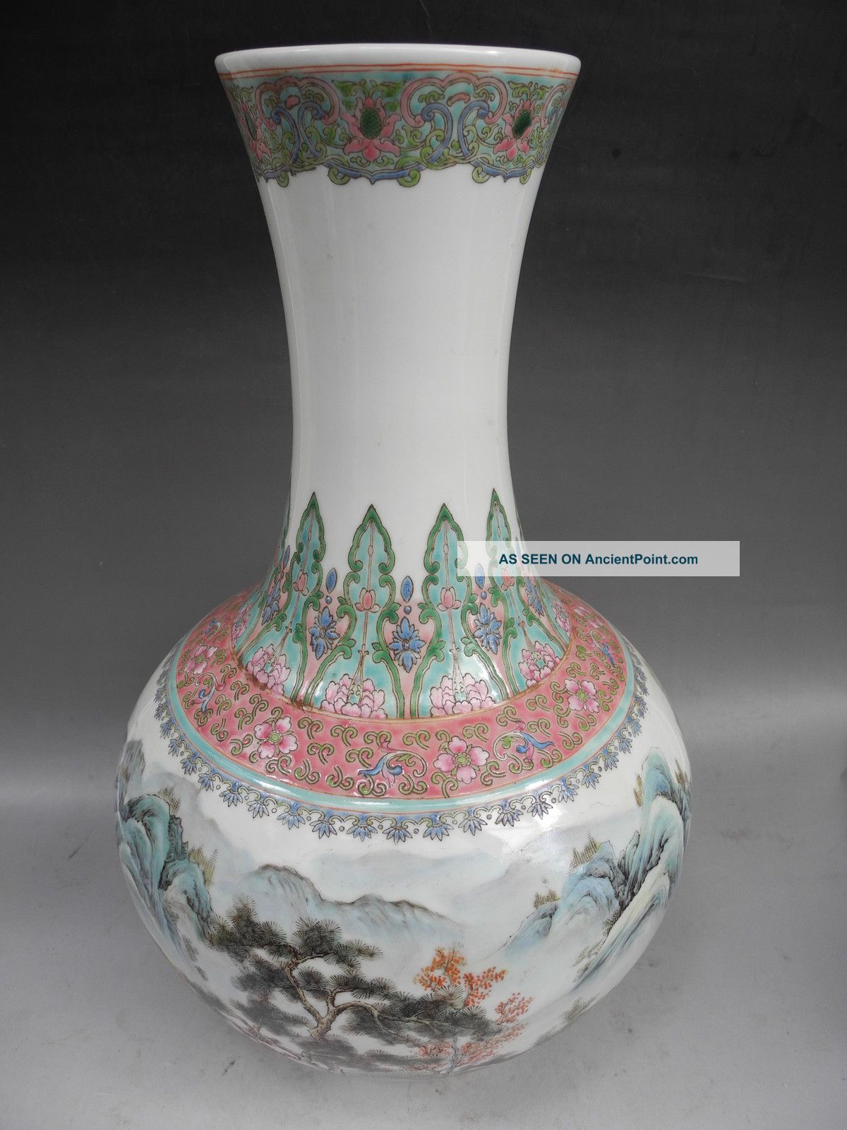 Chinese Famille Rose Landscape Porcelain Vase Vases photo