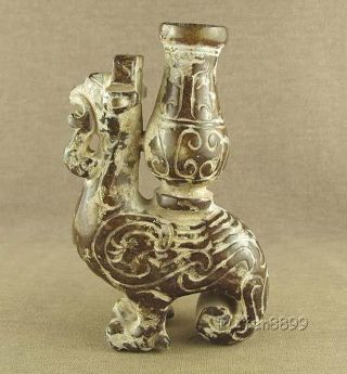 Chinese Jade Animals Carving Phoenix Statue Back Vases photo