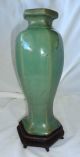 19ct Chinese Guang Dong Ware Hexagonal Olive Green Thickly Glazed Vase Vases photo 3