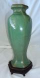 19ct Chinese Guang Dong Ware Hexagonal Olive Green Thickly Glazed Vase Vases photo 4