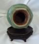 19ct Chinese Guang Dong Ware Hexagonal Olive Green Thickly Glazed Vase Vases photo 5