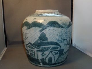 Antique 19th Century Chinese Porcelain Blue & White Jar Vase Sea Salvage Export photo