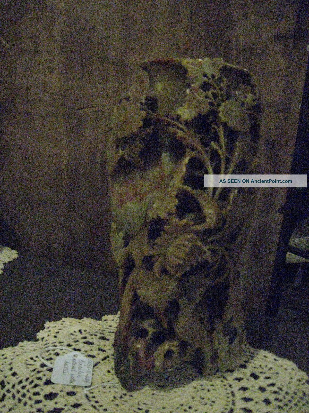 Fabulous Ancient Chinese Hand - Carved Green Soapstone Vase With Flowers And Birds Vases photo