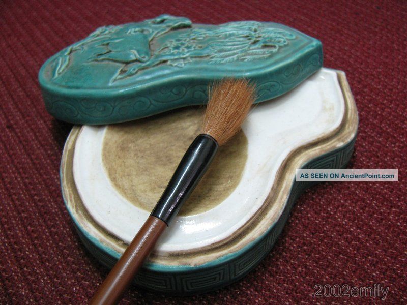 Chinese Porcelain Carved Ox & Tree Pattern Inkwell / Brush Washer Other photo