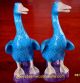 Pair Of Antique Chinese Blue Porcelain Ducks Birds photo 1