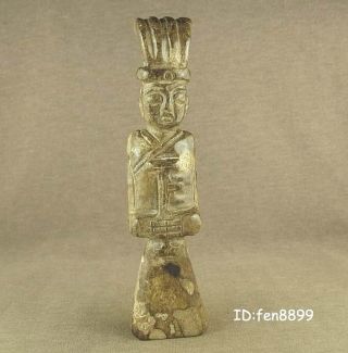 Stunning With Carved Chinese Old Jade Standing Figurine photo