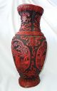 19ct Chinese Large Red & Black Cinnabar Vase W.  Woman In Garden Motif (tets) Vases photo 1