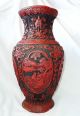 19ct Chinese Large Red & Black Cinnabar Vase W.  Woman In Garden Motif (tets) Vases photo 4