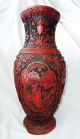 19ct Chinese Large Red & Black Cinnabar Vase W.  Woman In Garden Motif (tets) Vases photo 6