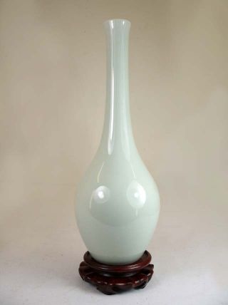 Chinese Light Green Porcelain Vase W/ Carved Stand photo