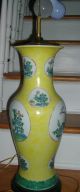 Antique Chinese Porcelain Baluster Vase As Lamp Yellow Famille Jaune Rose Export Vases photo 7