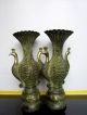 A Pair China Antique Bronze Peacock Statues Vases Vases photo 1
