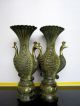 A Pair China Antique Bronze Peacock Statues Vases Vases photo 2