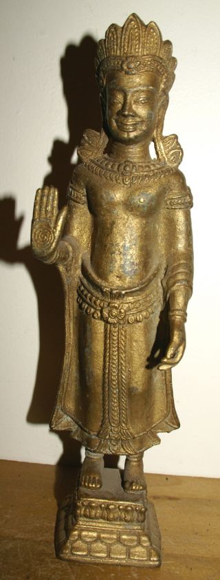 Mid 20th Century Khmer Style Cambodian Bronze Buddha Statue photo