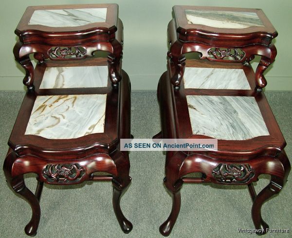 5654: Chinese Rosewood & Marble Set 2 Tables Qualtiy Tables photo