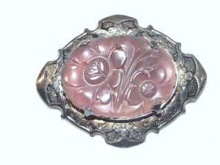 Antique Chinese Carved Hard Stone Agate Brooch photo