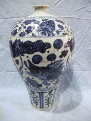Chinese Huge Blue & White Fish Grass Porcelain Vase photo
