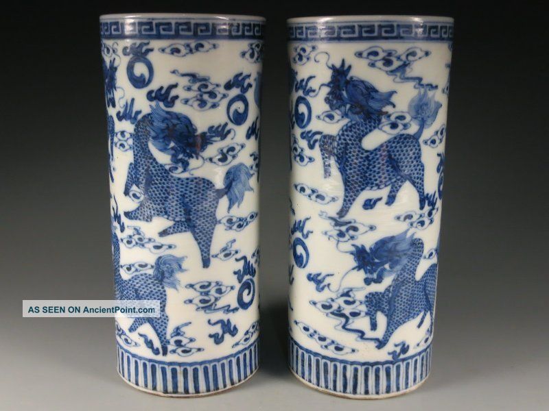 A Pair Stunning Chinese Blue And White Porcelain Vase Vases photo