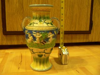 Antique Made In Japan Hand Painted Vase Cupids Angels Flying Winged Urn photo