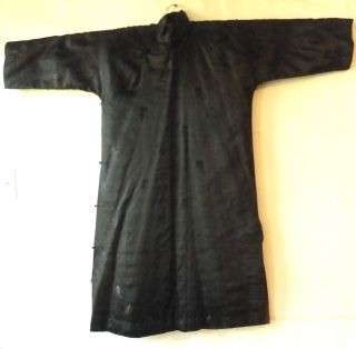 Antique Chinese Black Silk Robe With Silk Padding,  Small photo