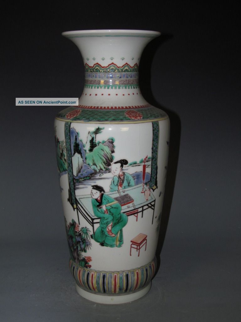 Fine Chinese Rare Famille Rose Porcelain People Vase Vases photo