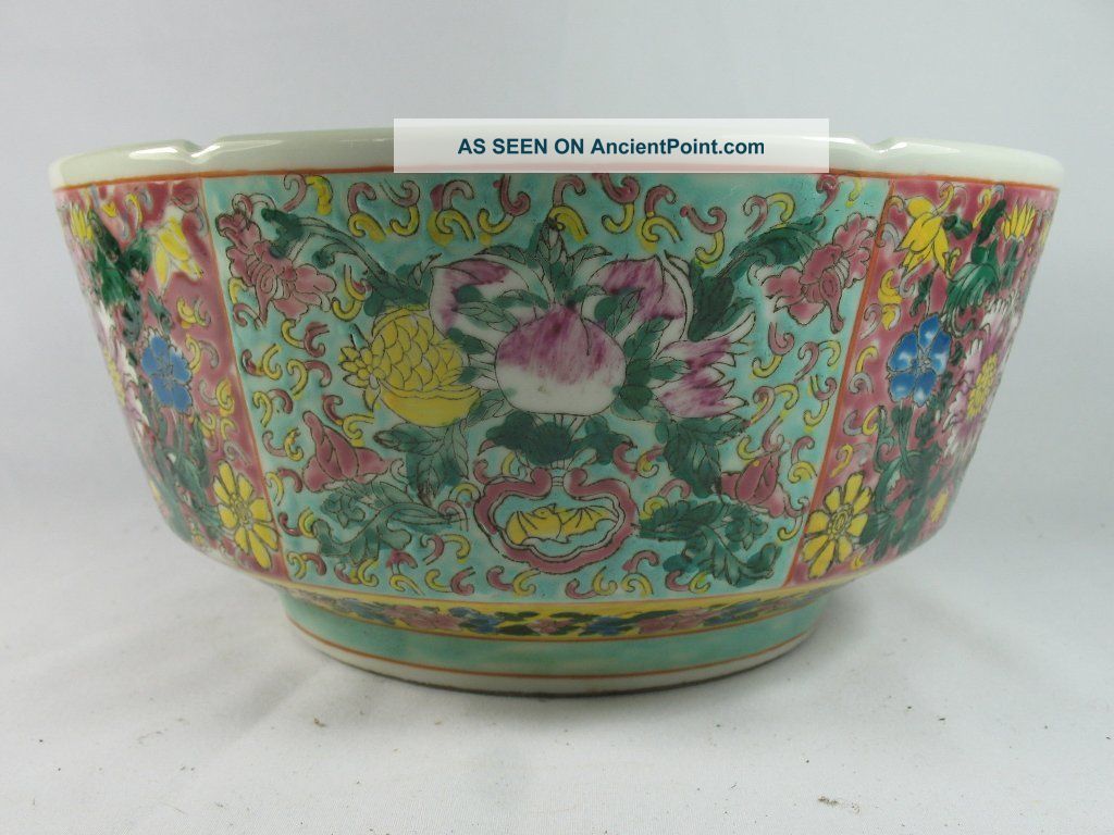 Fine Unique Famille Rose Porcelain Flower Peach Guava Bowls 9.  9 