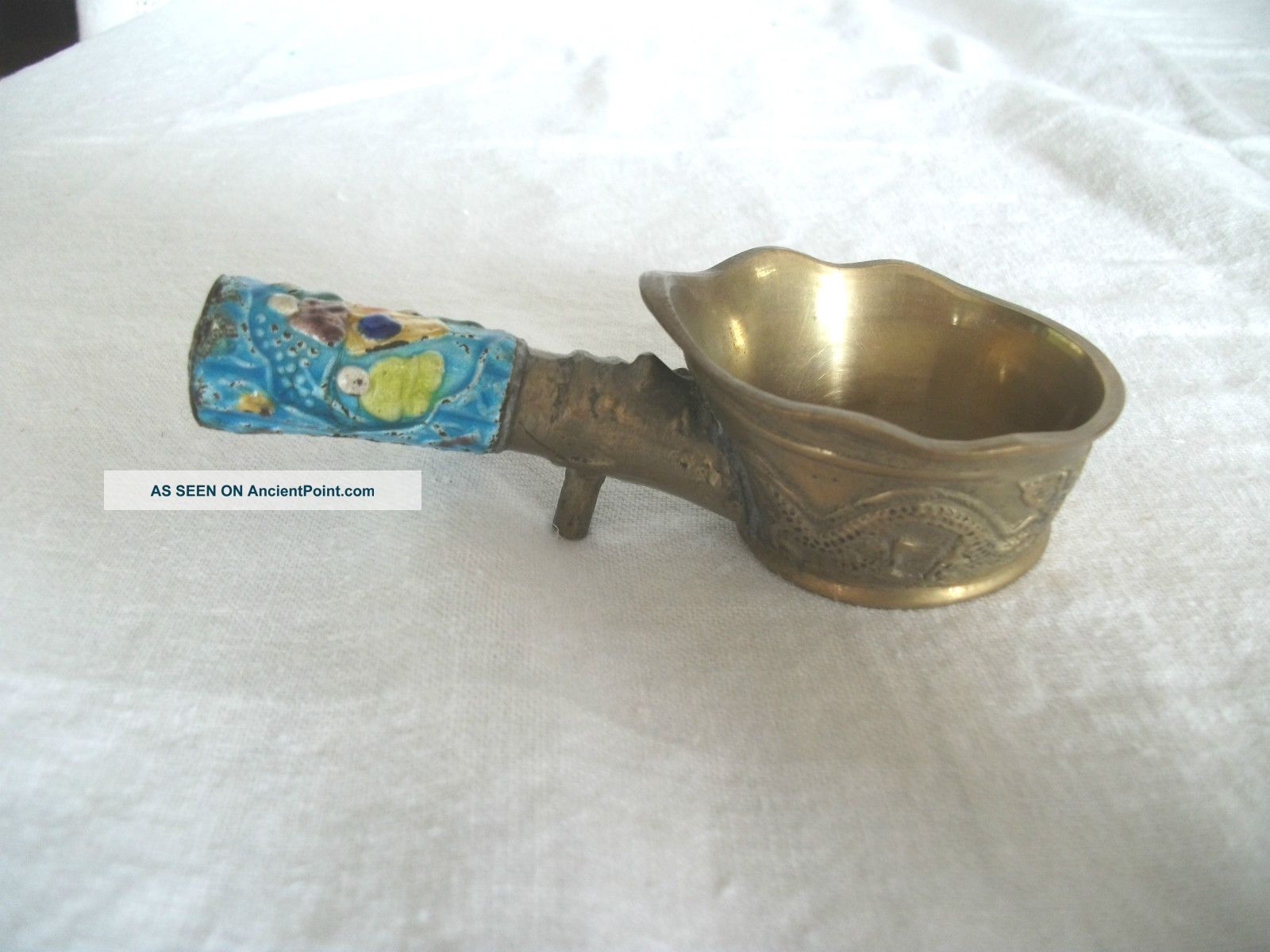 Chinese Brass Silk Iron Coal Pan Enamel Handle Dragon Design Other photo