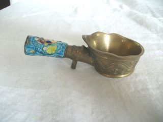 Chinese Brass Silk Iron Coal Pan Enamel Handle Dragon Design photo