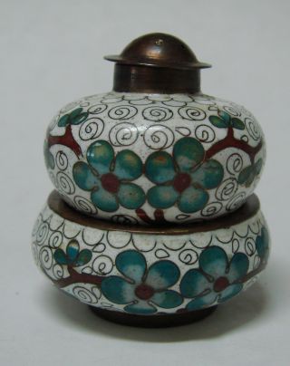 White Chinese Cloisonne Enamel And Brass Open Salt Cellar Dish & Pepper Shaker photo