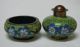 Green Chinese Cloisonne Enamel And Brass Open Salt Cellar Dish & Pepper Shaker Other photo 1