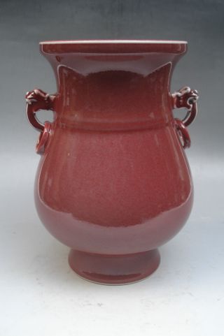 Red Glaze Two Ears Porcelain Zun Vase photo