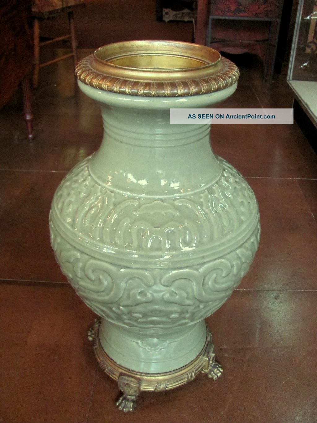 Large Antique Chinese Celadon Vase Ormulu 18th Century Vases photo