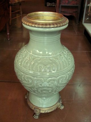 Large Antique Chinese Celadon Vase Ormulu 18th Century photo