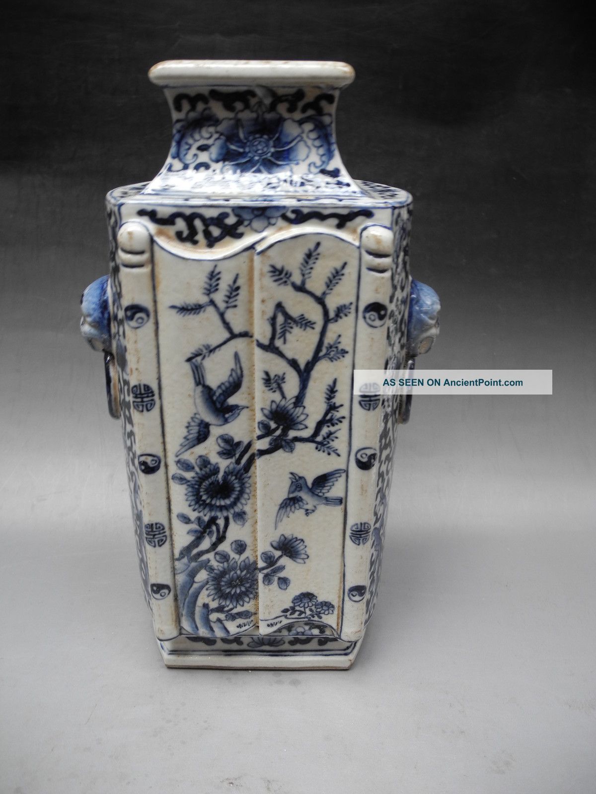 Blue & White Flower Bird Porcelain Square Vase Vases photo