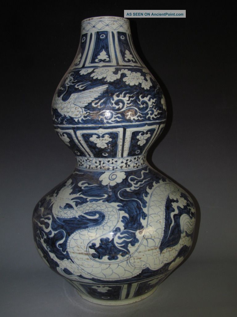 Fine Chinese Huge Blue & White Porcelain Dragon & Phniex Grand Vase Vases photo