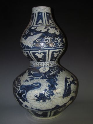 Fine Chinese Huge Blue & White Porcelain Dragon & Phniex Grand Vase photo