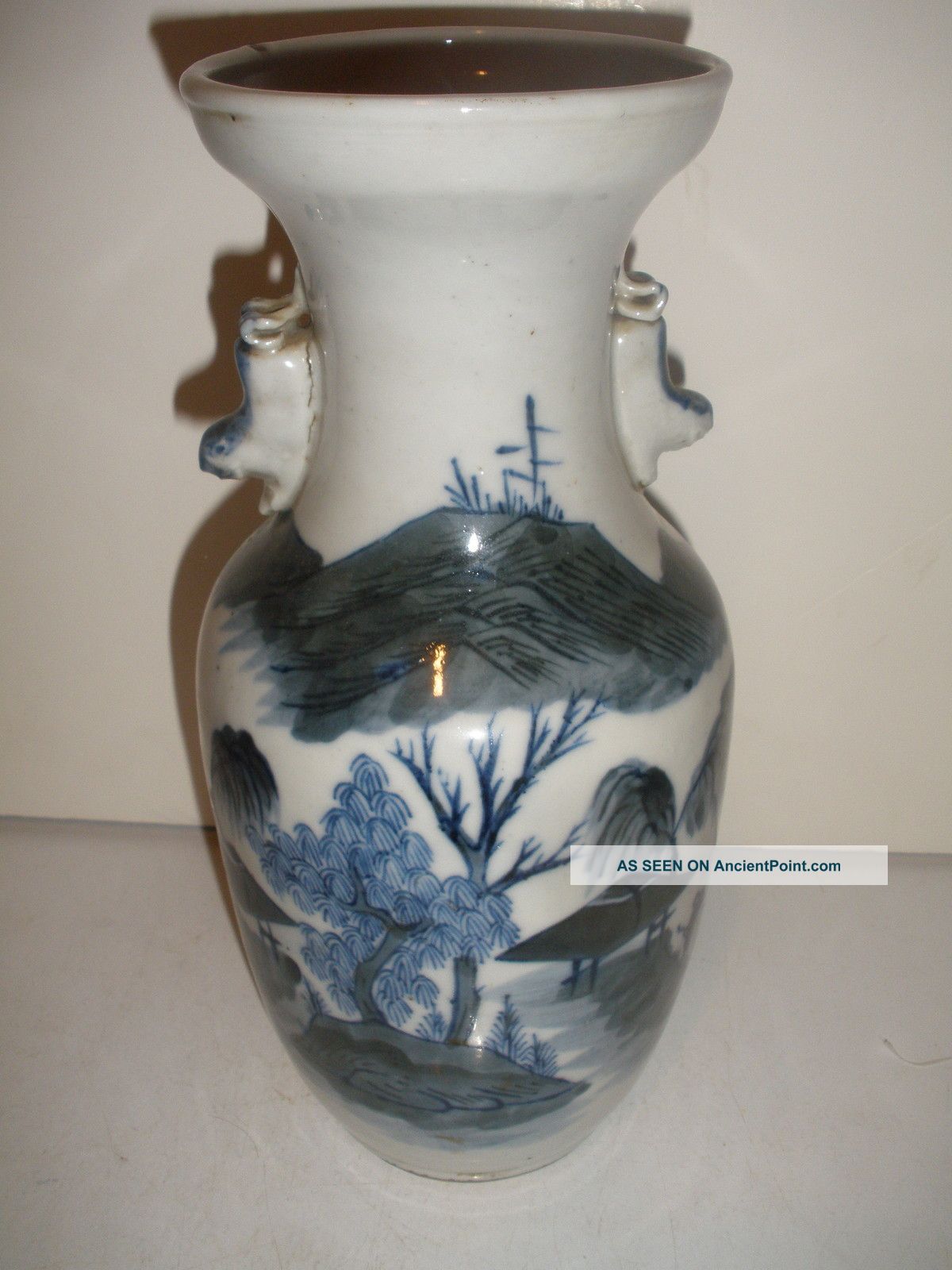 Antique Chinese White And Blue Porcelain Vase Decoted People Landscape Scene Vases photo