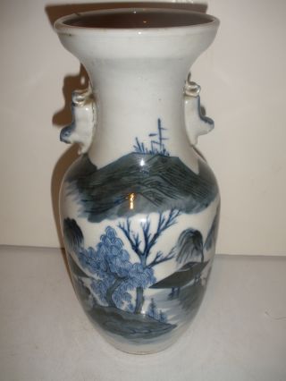 Antique Chinese White And Blue Porcelain Vase Decoted People Landscape Scene photo
